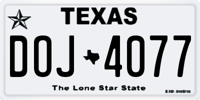 TX license plate DOJ4077