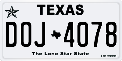 TX license plate DOJ4078