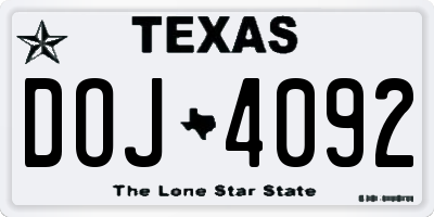 TX license plate DOJ4092