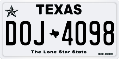 TX license plate DOJ4098
