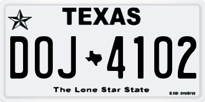 TX license plate DOJ4102