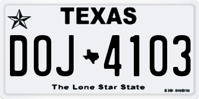 TX license plate DOJ4103