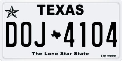 TX license plate DOJ4104