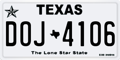 TX license plate DOJ4106