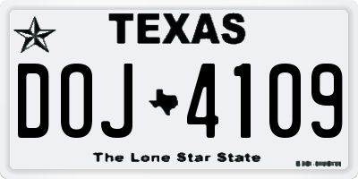 TX license plate DOJ4109
