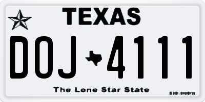 TX license plate DOJ4111