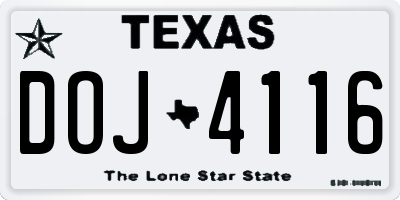 TX license plate DOJ4116