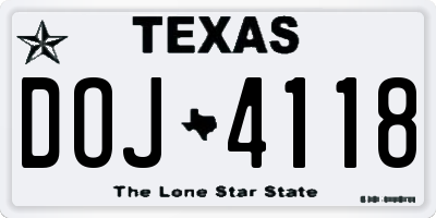 TX license plate DOJ4118