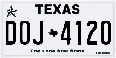 TX license plate DOJ4120