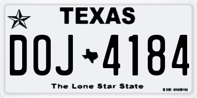 TX license plate DOJ4184