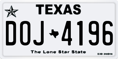 TX license plate DOJ4196