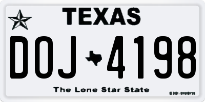 TX license plate DOJ4198