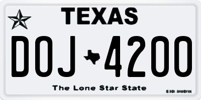 TX license plate DOJ4200