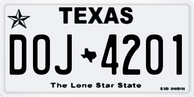 TX license plate DOJ4201