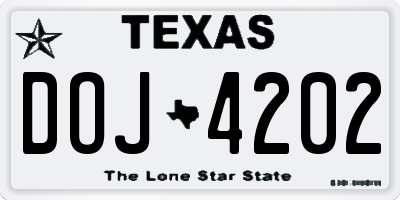 TX license plate DOJ4202