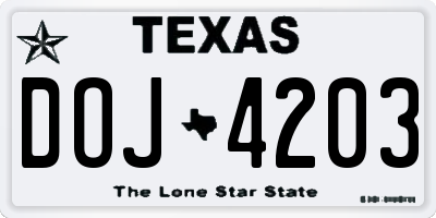 TX license plate DOJ4203