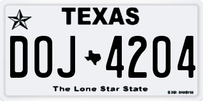 TX license plate DOJ4204