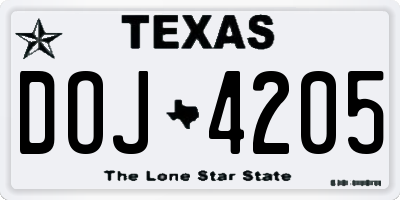 TX license plate DOJ4205