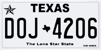 TX license plate DOJ4206