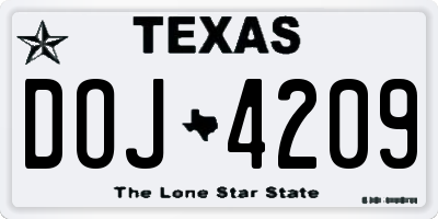 TX license plate DOJ4209