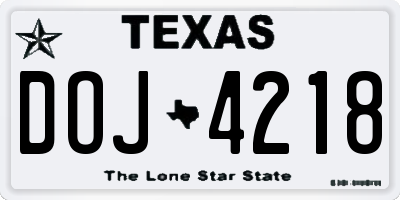 TX license plate DOJ4218
