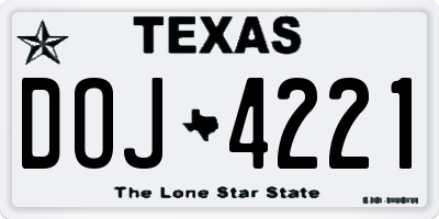 TX license plate DOJ4221