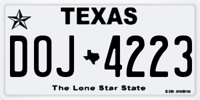 TX license plate DOJ4223
