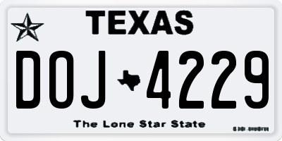 TX license plate DOJ4229
