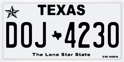TX license plate DOJ4230