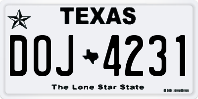TX license plate DOJ4231