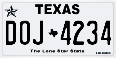 TX license plate DOJ4234
