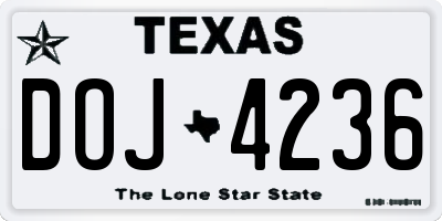 TX license plate DOJ4236