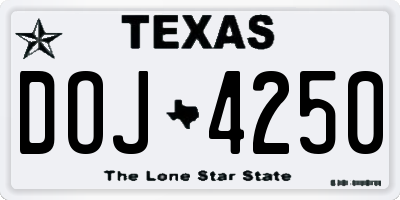 TX license plate DOJ4250