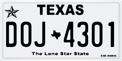TX license plate DOJ4301