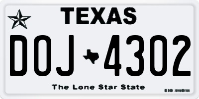 TX license plate DOJ4302