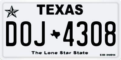 TX license plate DOJ4308