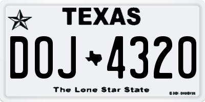 TX license plate DOJ4320