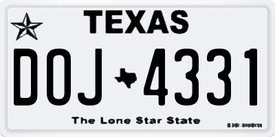 TX license plate DOJ4331