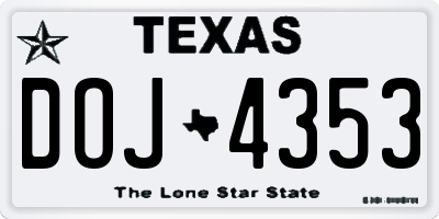 TX license plate DOJ4353