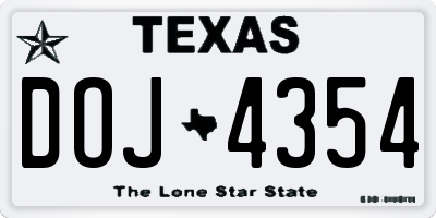 TX license plate DOJ4354