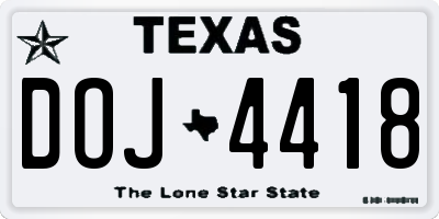 TX license plate DOJ4418