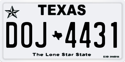 TX license plate DOJ4431