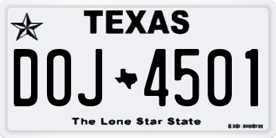 TX license plate DOJ4501