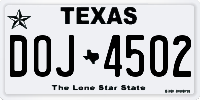 TX license plate DOJ4502