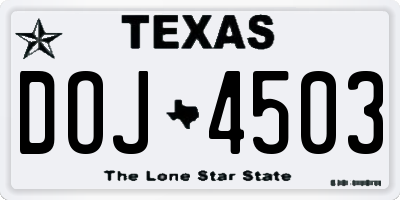 TX license plate DOJ4503