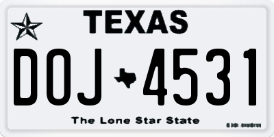 TX license plate DOJ4531