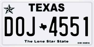 TX license plate DOJ4551