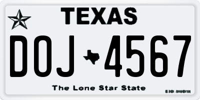 TX license plate DOJ4567
