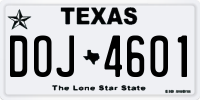 TX license plate DOJ4601