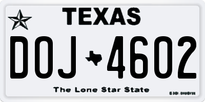 TX license plate DOJ4602